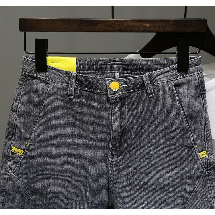 2024 Verão Fino Denim Shorts Masculinos Marca Da Moda Slant Insert Bolsa Versão Coreana Slim Fit Calças Elásticas Pentagrama_voghion.com