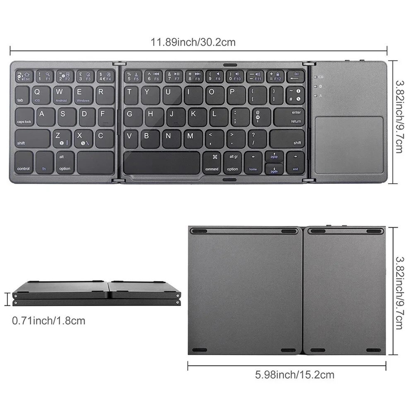 B033 Mini Kablosuz Klavye Bluetooth Dokunmatik Yüzey Taşınabilir Manyetik Üçlü Katlanır Klavye Windows Android IOS IPad Telefon İçin_voghion.com