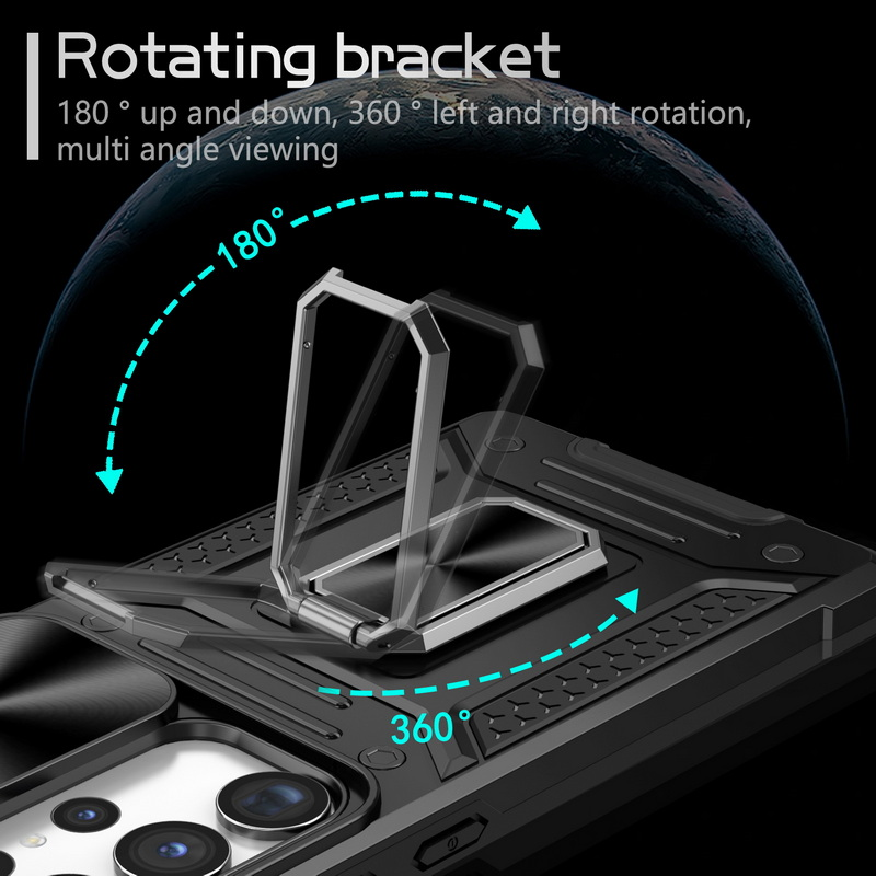Slide Push Window Camera Lens Armor Case For Samsung Galaxy S23 Ultra Plus A33 A14 A34 A54 5G Metal Magnetic Ring Holder_voghion.com