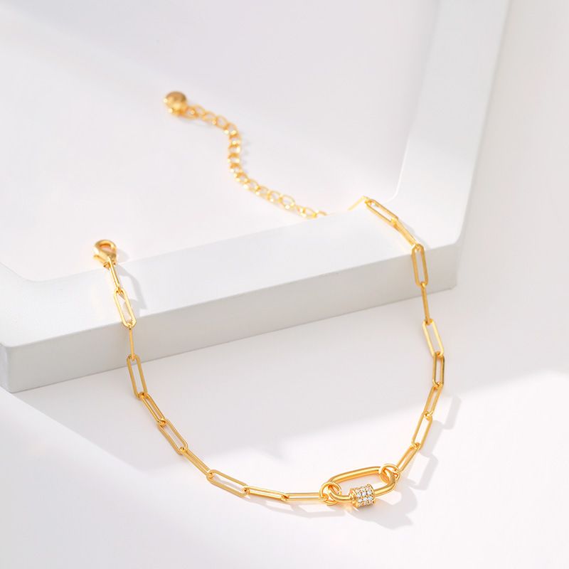 Pabeierklammer Kette Design Messing platéiert Gold Diamant einfach Bracelet_voghion.com