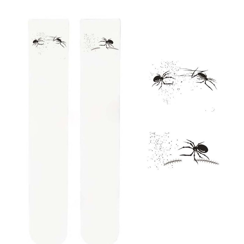 Overknee-Strümpfe aus Samt für Damen, dünne weiße lange Strümpfe, bedruckte schwarze Halloween-Oberschenkelsocken mit Spinnenmuster_voghion.com