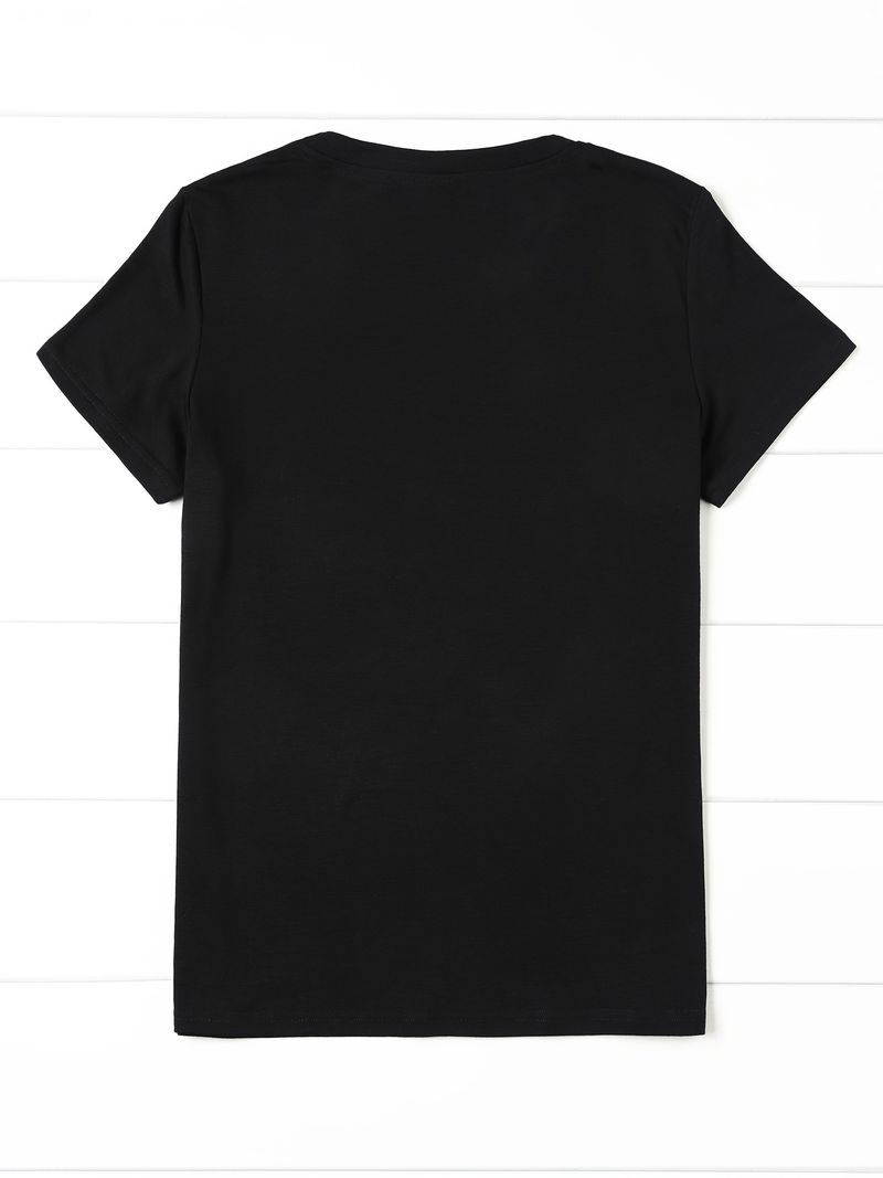 Women's Clothing Retro Rock Microphone And Lips Pattern Printed Fashion T Polyester Blend Casual Round Neck_voghion.com