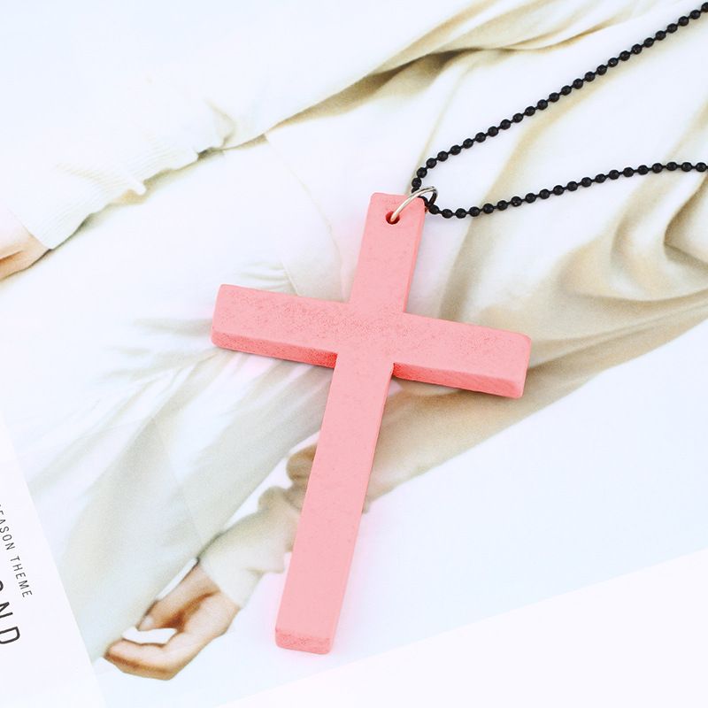 Collana con croce alla moda, in legno, semplice e versatile, con catena per maglioni, accessori Nkd44_voghion.com