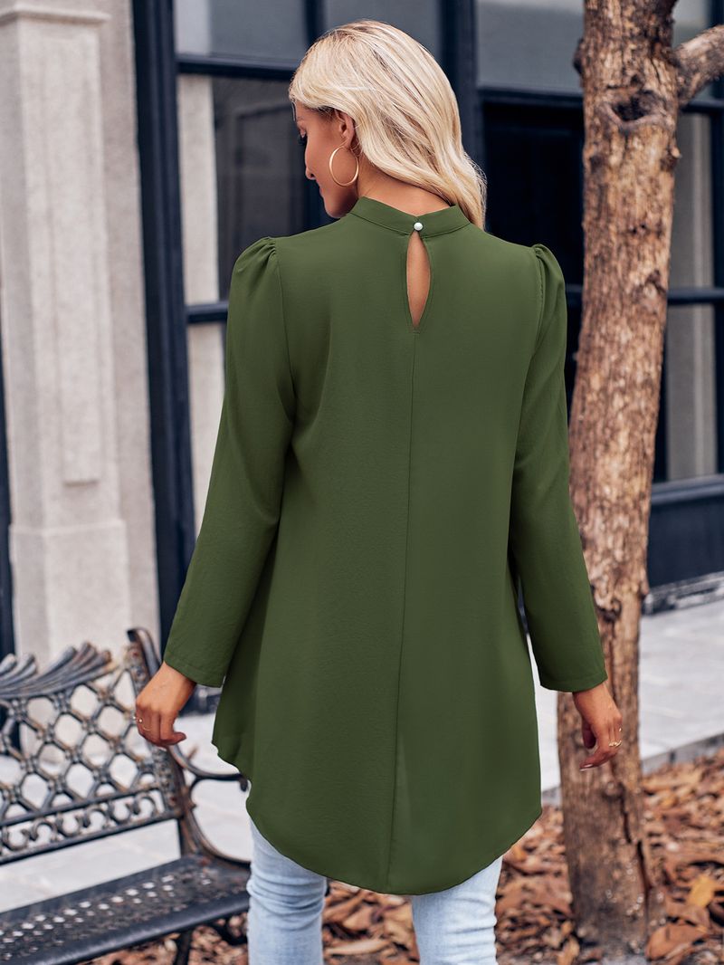 Abbigliamento da donna, camicia in due pezzi finta a maniche lunghe, tinta unita, collo semi-alto, casual, da donna_voghion.com