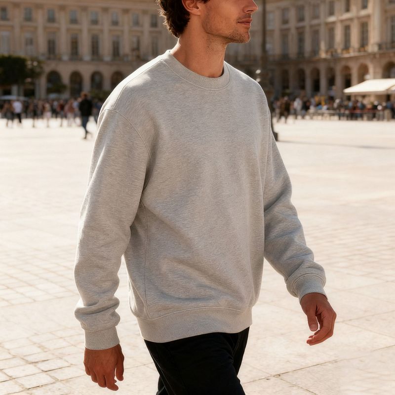 Moletom masculino com gola redonda e forro de lã – Pulôver casual pesado e relaxado (cores sólidas, tamanhos grandes disponíveis)_voghion.com
