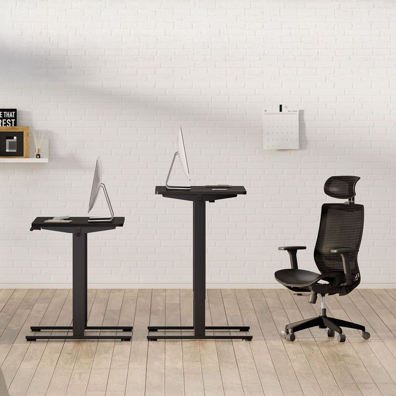 Electric Standing Desk Whole Piece Adjustable Height Desk Home Office Computer Workstation Sit Stand Up Desk (Black Frame + Black Top)_voghion.com
