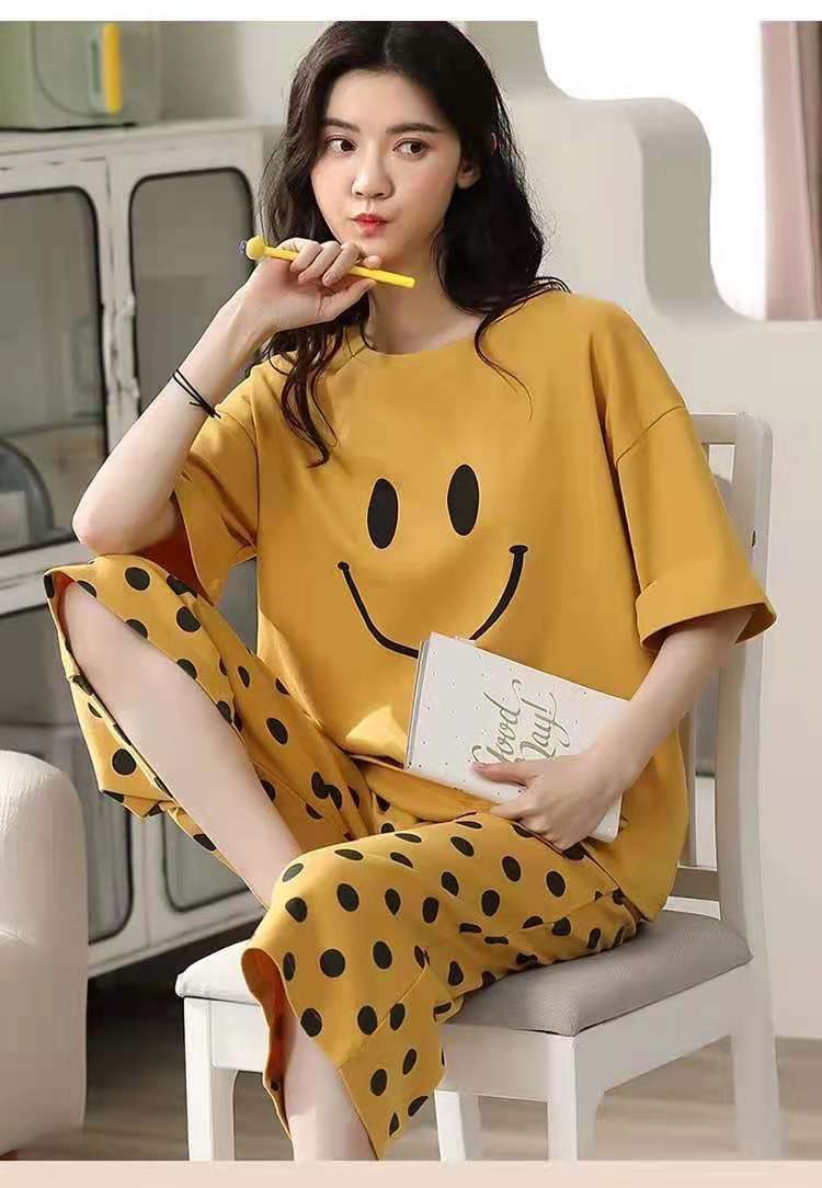 Sieviešu vasaras pidžamas, plus izmēra īsroku kapri bikses, vasaras sieviešu uzvalks, virsdrēbes, korejiešu stila, jaukas, mājas apģērbs, plānas_voghion.com