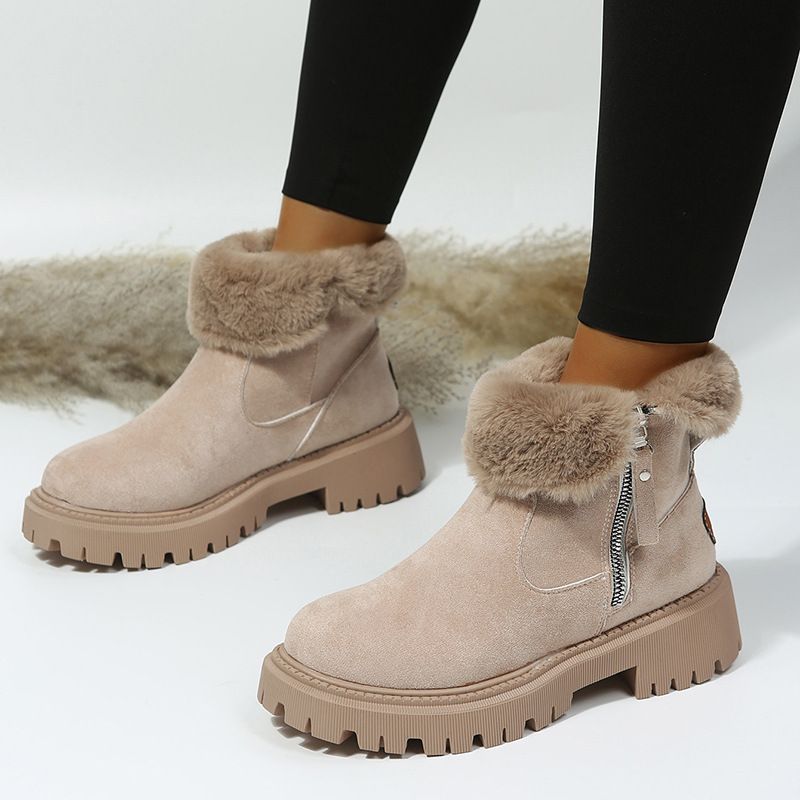 Cross-Border Plus Size Snow For Women 2023 New Mid-Calf Fleece-Lined Warm Cotton Shoes Sheepskin Winter Boots_voghion.com