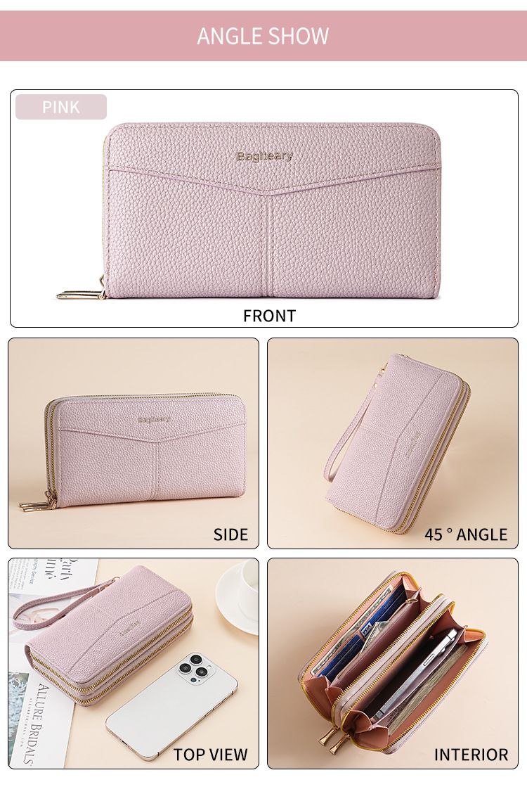 Women's Long Wallet, Clutch Bag, Double Zipper Change Bag, Lychee Pattern Women's Wallet._voghion.com
