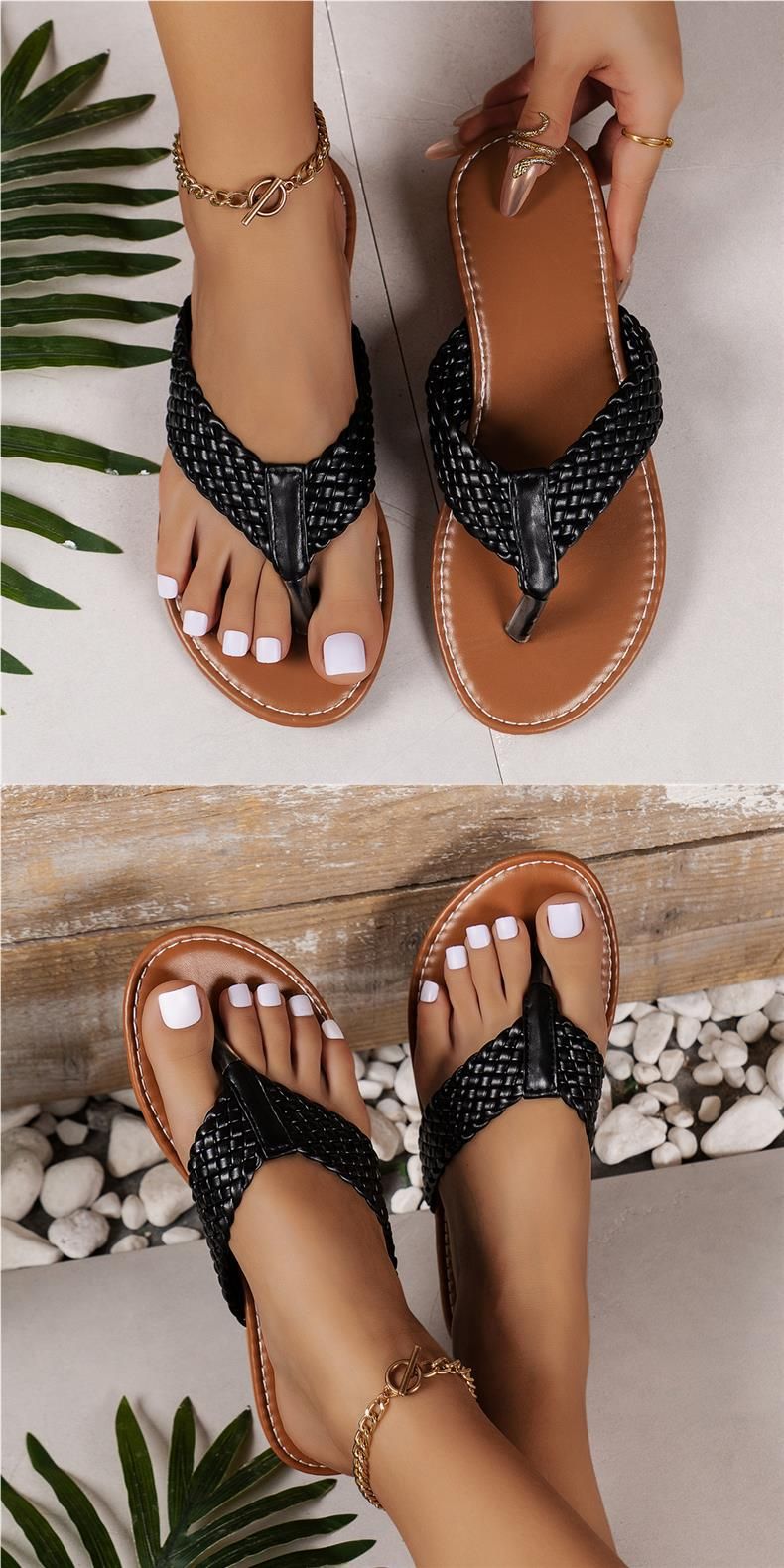 New Casual Braided Solid Color Slip-on Slippers For Women_voghion.com