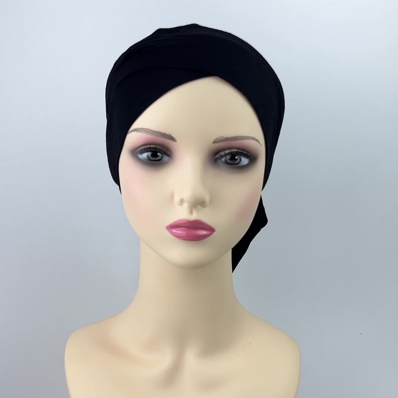 Dame hijab ensfarget bunnhatt komfortabel pustende hatt modal bomull panne kryss toveis turbanhatt_voghion.com