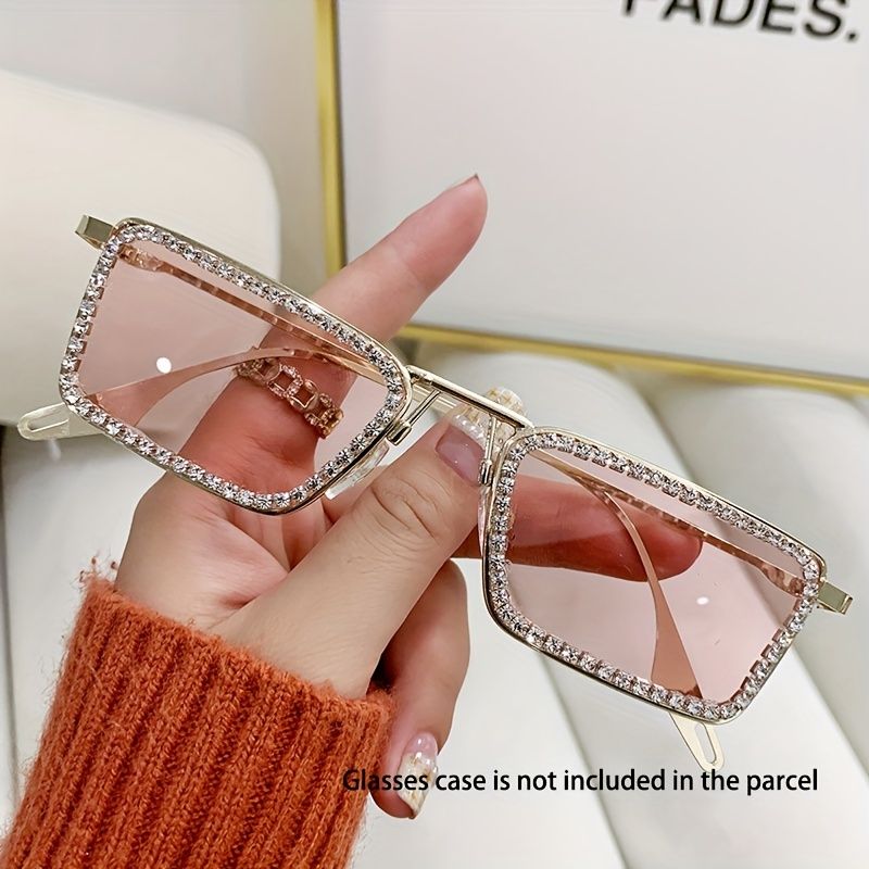 1 pièce avec cadre rectangulaire en métal, lunettes Y2K décorées de strass de luxe à la mode vintage pour femmes_voghion.com