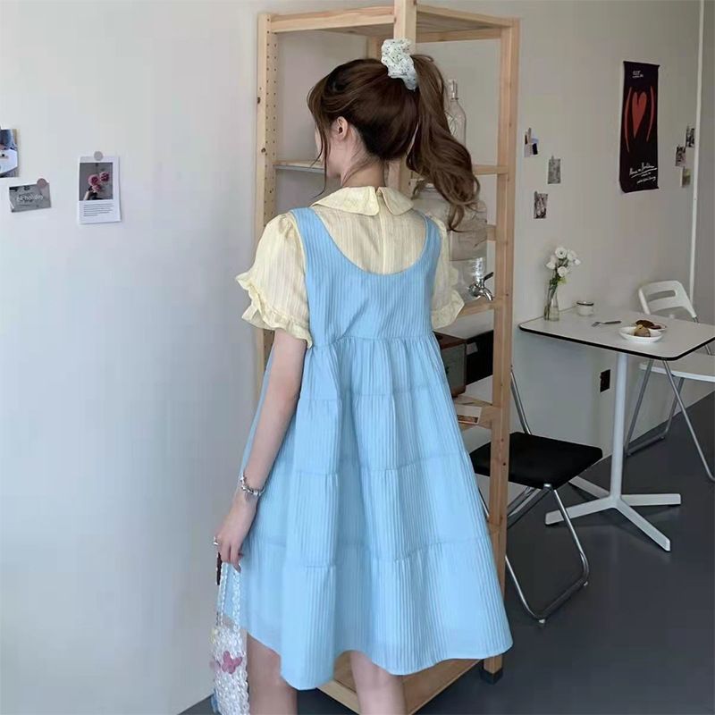 Abito estivo a due pezzi con spalline stile college, delicato e dolce, per la prima volta, da ragazza, modello A-line, 2025_voghion.com