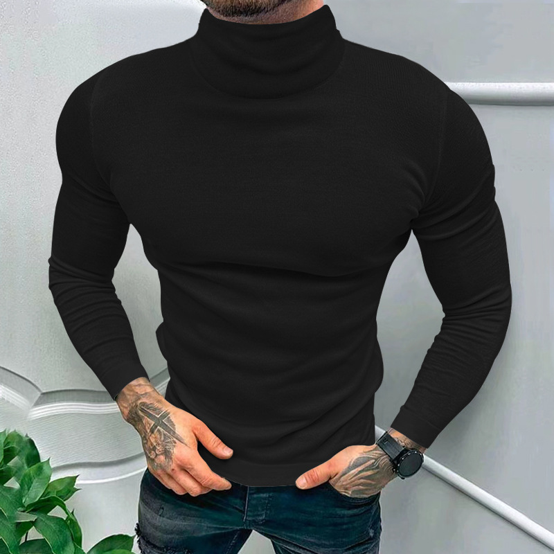 2023 Herbst Winter Langarm T-Shirt Herren Einfarbig High Neck Base Layer Unterhemd T-Shirt Top_voghion.com