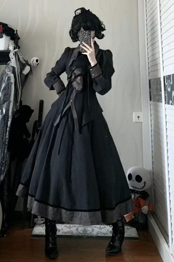 Dark Style Design Waist-Cinching Long Sleeve Top + High-Waisted Skirt High-End Elegant Two-Piece Set_voghion.com