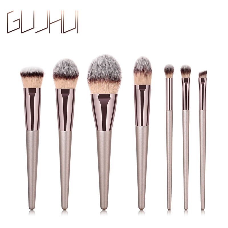 7 Stück Make-up-Pinsel, Make-up-Tools, Augen-Set, Lidschattenpinsel, Champagner-Gold, Kaffeeröhrenpinsel, GUJHUI_voghion.com