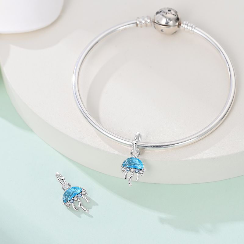 Sapphire Jellyfish Charm, Genuine Sterling Silver Beads Charm_voghion.com