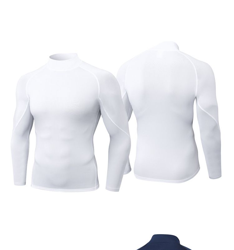 Camiseta clásica de entrenamiento de manga larga y cuello alto para hombre: absorbe la humedad, transpirable y de secado rápido para correr, gimnasio y deportes al aire libre._voghion.com