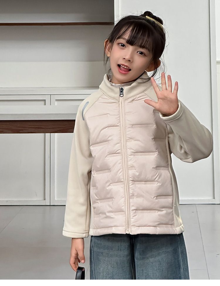 Kids' Sherpa-Lined Puffer Jacket - Winter & Spring Warm Zip-Up Coat With Stand Collar, Lightweight Quilted Outerwear For Boys & Girls (100-170cm)_voghion.com
