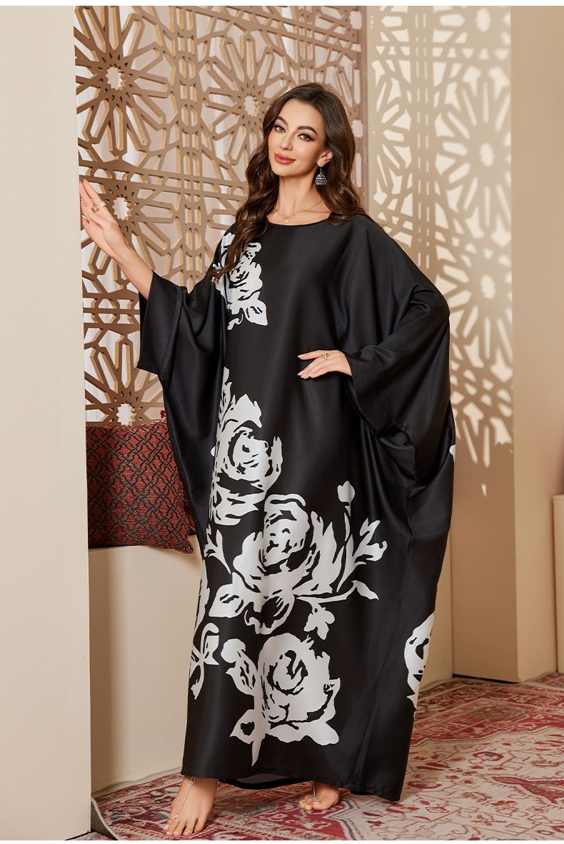 Damen Nachtwäsche Frühling und Herbst Mitte Wunderschönes bedrucktes Nachthemd Lose Lange Robe_voghion.com