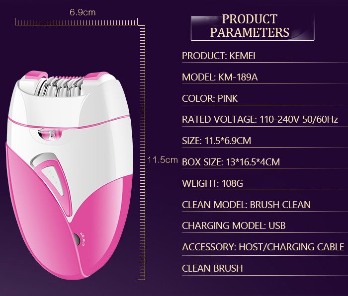 KM-189A USB ricaricabile donne elettrico depilatore femminile epilatore viso depilazione gambe depilatorio_voghion.com