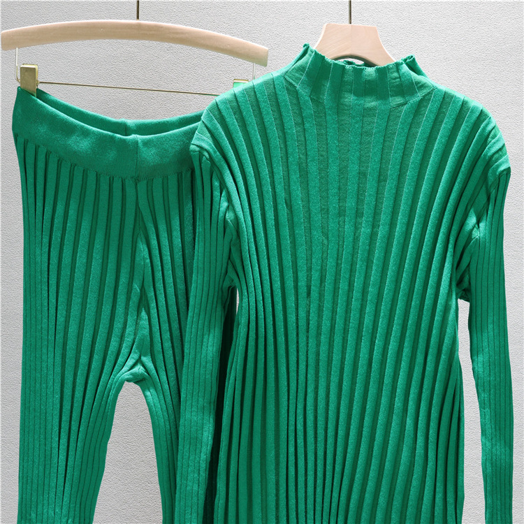Pull tricoté sexy et moulant pour femme, ensemble deux pièces, taille haute, pantalon évasé, nouvelle collection automne_voghion.com