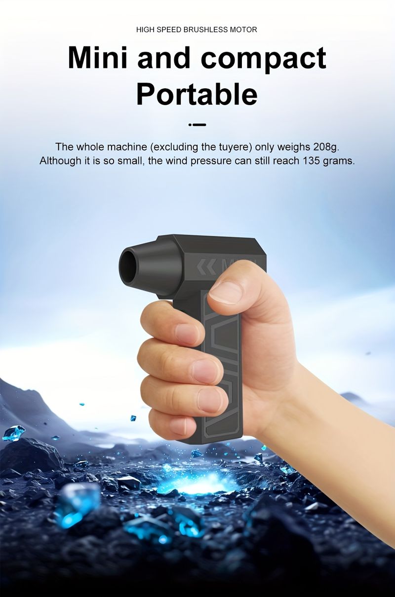 Soffiatore per polvere senza spazzole ad alta velocità da 130.000 giri/min, ricarica rapida USB-C, 5 ugelli per la pulizia di auto/casa/PC_voghion.com