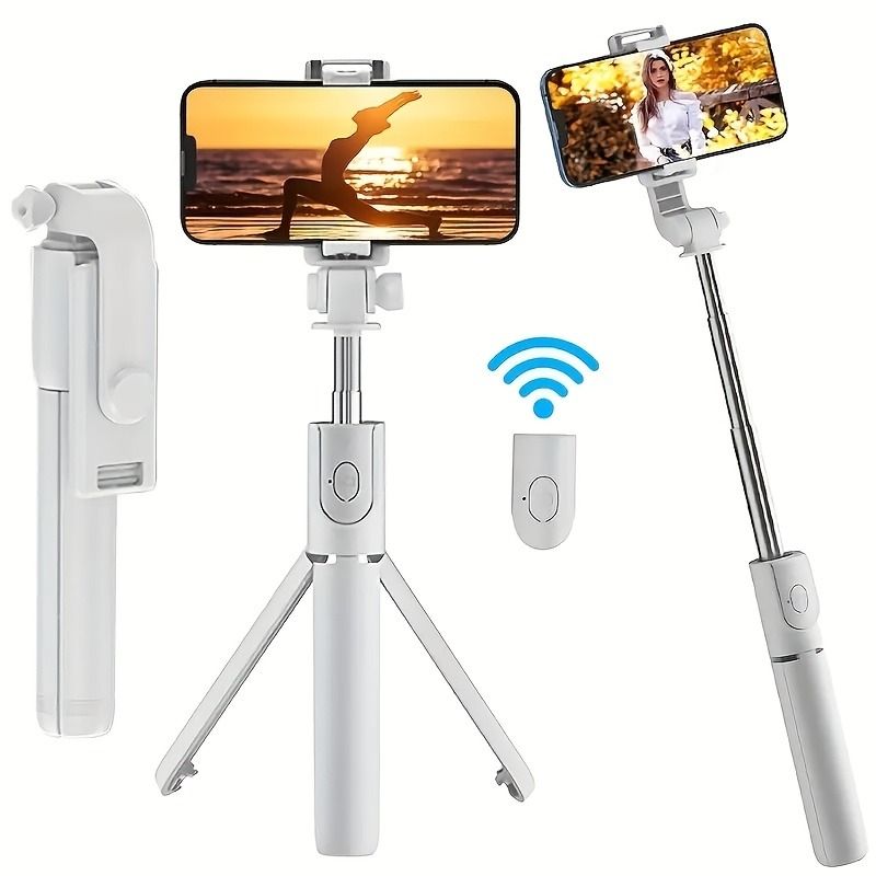 Universeller Smartphone-Selfie-Stick, kabellose Verbindung, rutschfest und verwacklungssicher, tragbares Stativ und Einbeinstativ für alle Smartphone-Modelle_voghion.com
