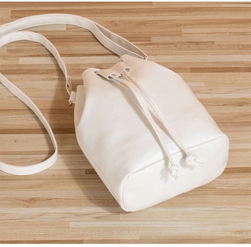 Borsa a secchiello minimalista da donna - Borsa a tracolla tinta unita di grande capacità (spaziosa)_voghion.com