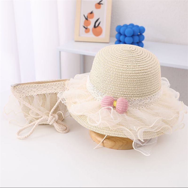 Set di borse di paglia per bambini, parasole per donne, protezione solare, cappello da spiaggia in rete, estivo da principessa_voghion.com