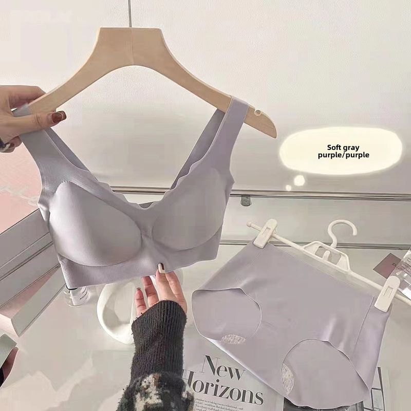 Fixed Cup No Mark No Size Underwear Women's Set Gift Box No Steel Ring Underwear Push-Up Sports Latex Bra_voghion.com