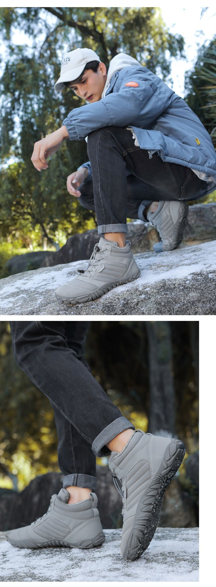 Scarpe di cotone impermeabili, stivali da trekking in cotone più scarpe calde in velluto, coppia di stivali da neve sportivi spessi e anti-sci_voghion.com
