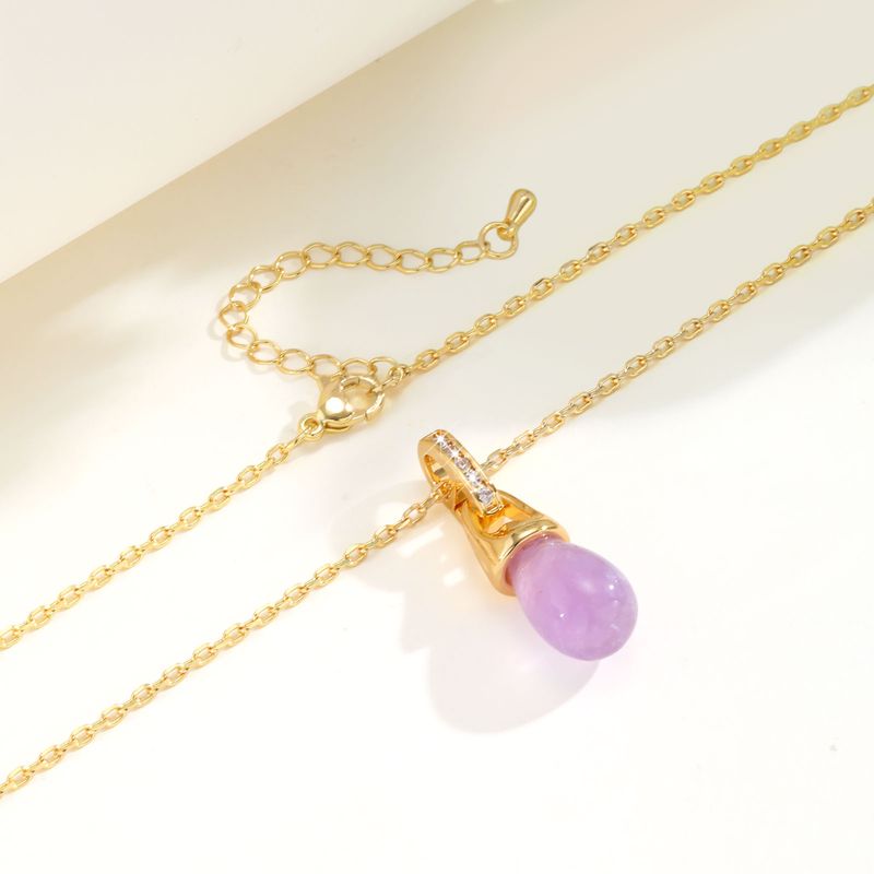 Naszyjnik z wisiorkiem w kształcie kropli wody z cyrkonii i ametystu wykonany z miedzi i złota 14K_voghion.com