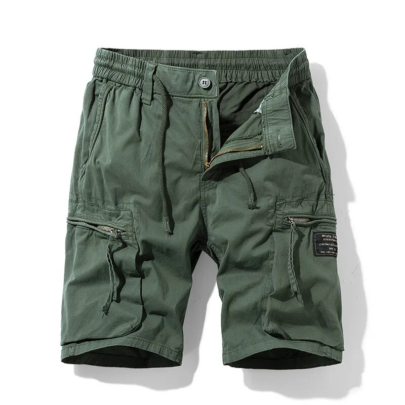 Sommer Cargo Kurze Männer Casual Lose Knie Länge Elastische Taille Kordelzug Herren Shorts Baumwolle Atmungsaktive Männer Kleidung Viele Taschen_voghion.com