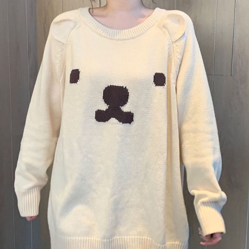 Suéter tejido casero con diseño de perro Pudding, estilo universitario, holgado, con cuello redondo, bonito y versátil._voghion.com
