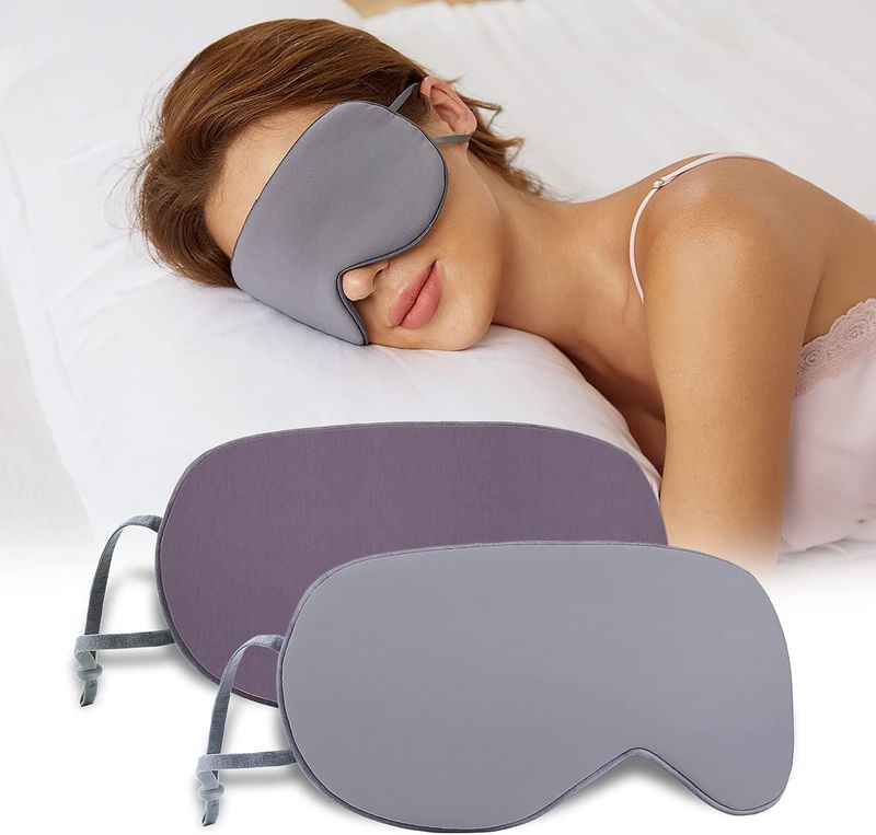 Maschera per dormire sagomata 3D per chi dorme su un fianco - Copertura per gli occhi in seta al 100% che blocca la luce con fascia regolabile (ultra morbida e traspirante, per uso notturno e in viaggio)_voghion.com