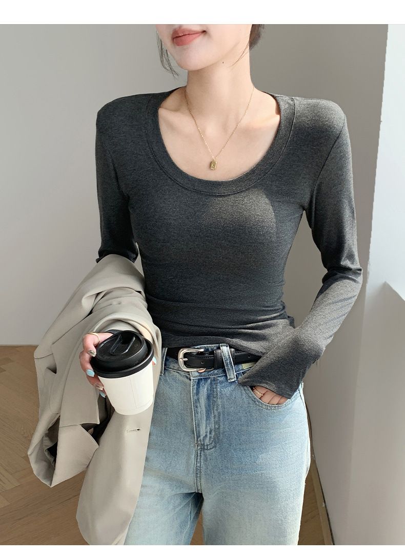 Women's Slim Fit Round Neck Long Sleeve T-Shirt - Soft Stretchy Basic Top For Layering, Casual & Work Wear (Multiple Colors Available)_voghion.com