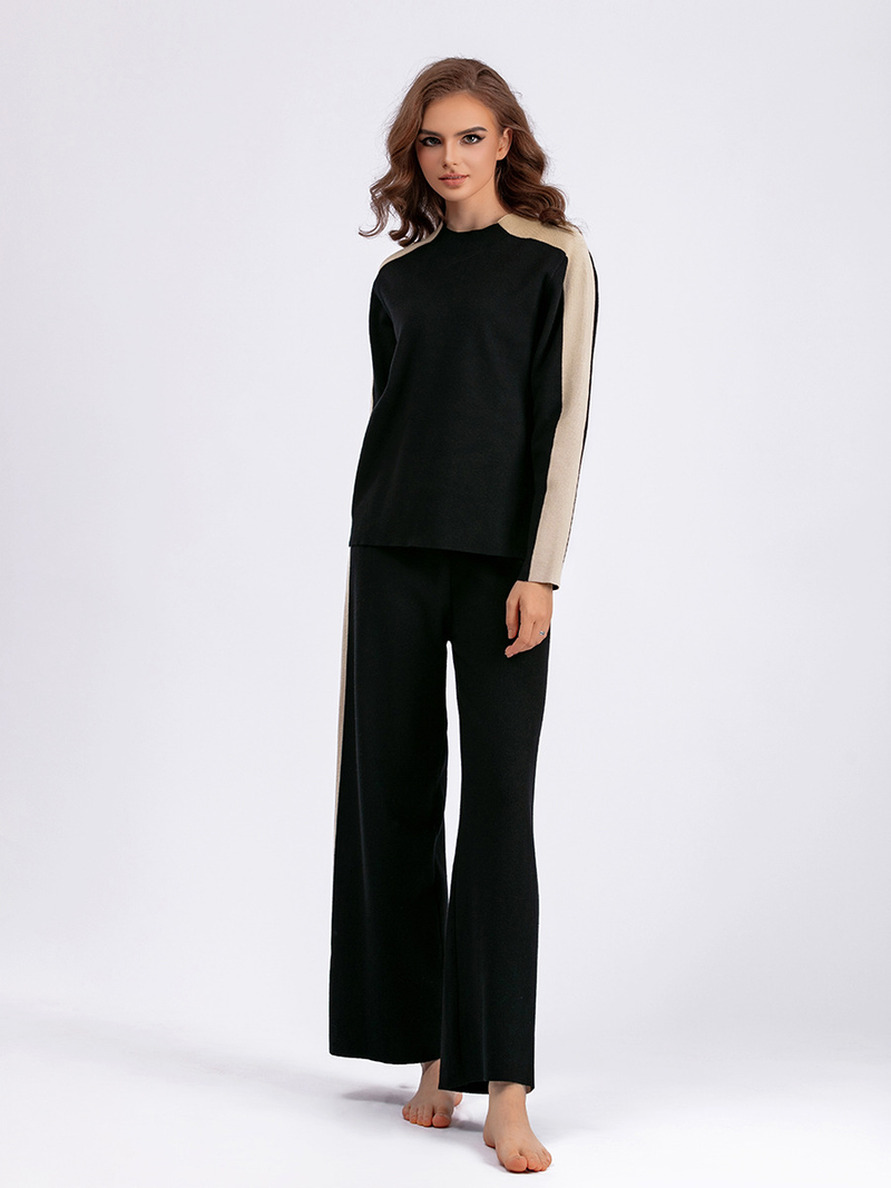 Half coltrui 2025 herfst/winter dames kleurblok patchwork negenpunts broek mode tweedelige set_voghion.com