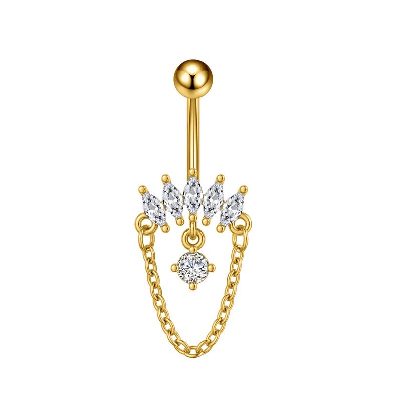 Piercing per ombelico da donna in acciaio inossidabile con zircone, catena a farfalla, occhio di cavallo, fiore a cinque foglie, fibbia per ombelico_voghion.com