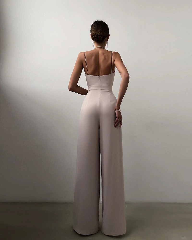 Kvinnors jumpsuit gränsöverskridande hängselbälte midja rak golvlång minimalistisk jumpsuit vår och sommar ny produkt_voghion.com