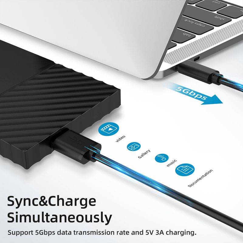 Câble de type C vers USB-B mâle vers mâle 1 m/0,5 m, connecteur micro USB USB 3.0, câble de chargement de données pour disque dur, ordinateur, smartphone, PC_voghion.com
