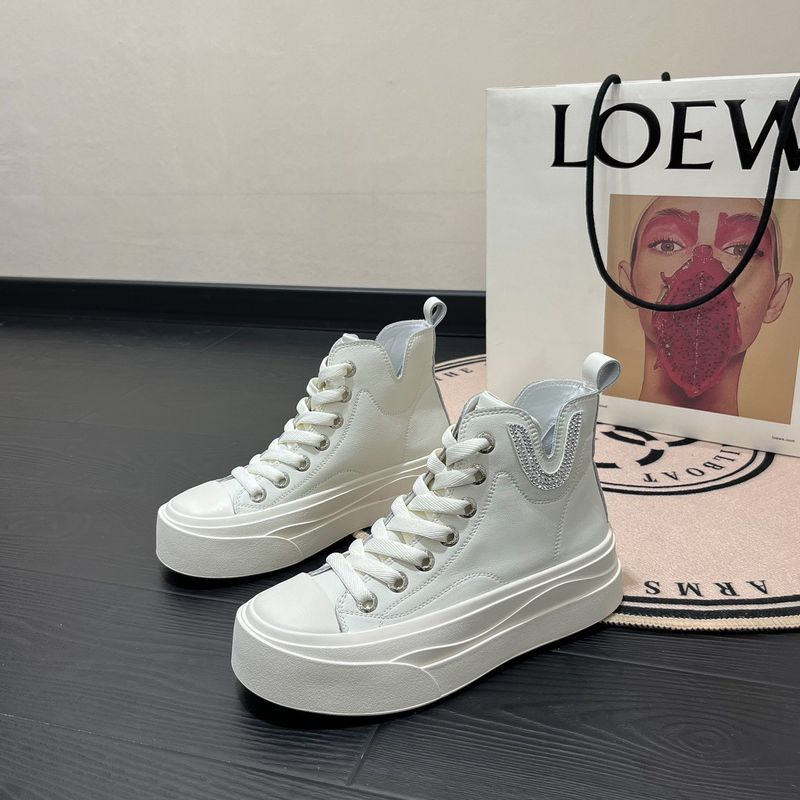 Casual High-Top White Shoes Women's 2023 Autumn New Thick-Soled Board With Lace-Up Sports Students' All-Match Breathable_voghion.com