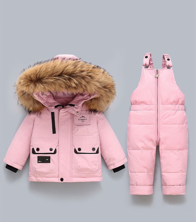 Set di tute invernali premium per bambini piccoli - Giacca con cappuccio e tuta staccabile con piumino d'anatra bianca all'85% (80-110 cm)_voghion.com
