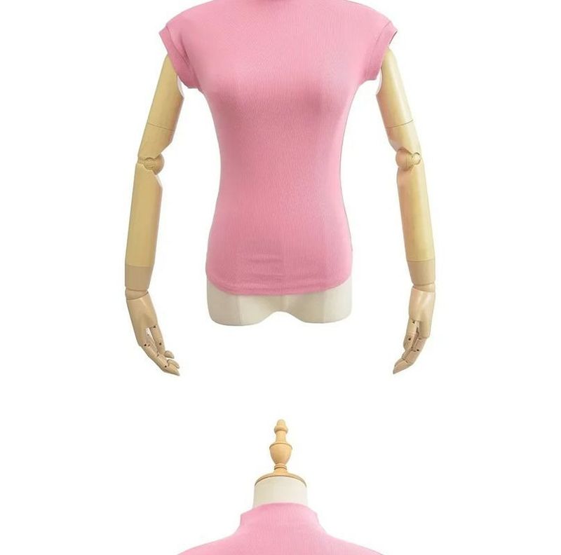 Maglietta a maniche corte con collo alto e tinta unita, stile Pure Desire, per l'estate da donna, nuova e sexy, aderente e con cintura in vita_voghion.com