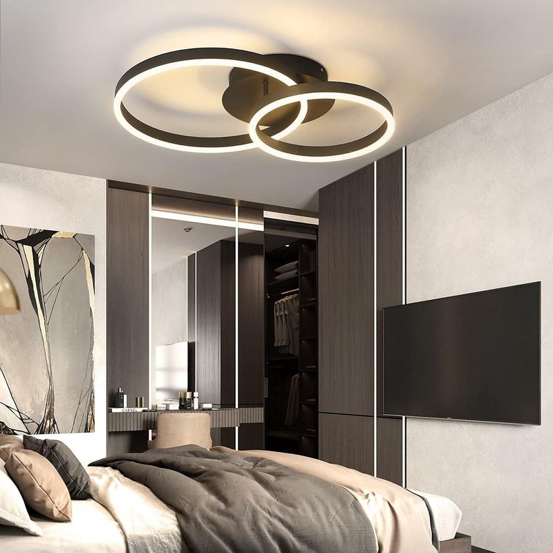 Glitzerlife LED Deckenlampe Dimmbar Deckenleuchte -Schwarz Wohnzimmerlampe Moderne Schlafzimmerlampe 46W 2-Ringen Für Arbeitszimmer Büro Hotel Restaurant Esszimmer_voghion.com
