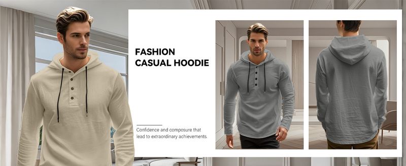 Lente en herfst lang mouwen linnen overhemd heren capuchon casual losse T-shirt trui heren_voghion.com