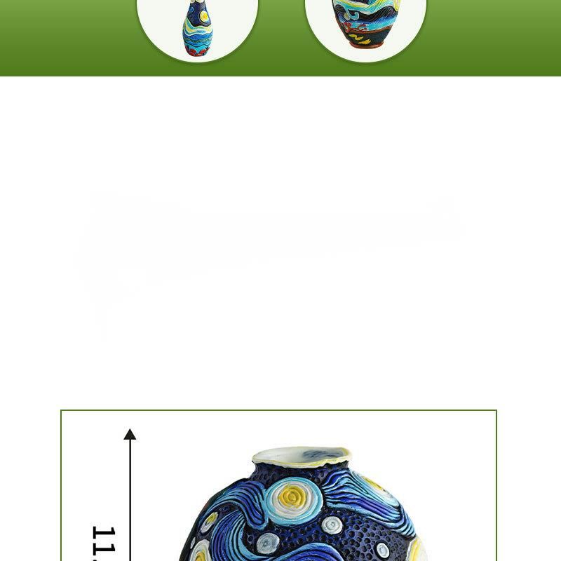 Van Gogh Art Inspiration Starry Night Resin Set Home Desktop Flower Arrangement Decorative Vase Ornament_voghion.com