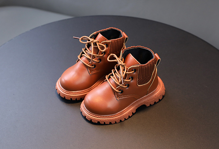 Kinderschoenen Effen enkellaarsjes voor jongens Mode Martens-laarzen met wollen bovenkant voor meisjes Laarzen met zachte zolen Leren laarzen met enkele laars_voghion.com