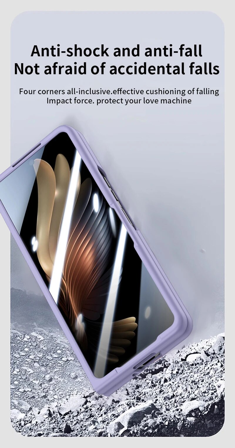 Custodia per telefono con cinturino da polso in pelle PU per Samsung Galaxy Z Fold 5 5G con copertura in plastica di protezione in vetro dello schermo frontale_voghion.com