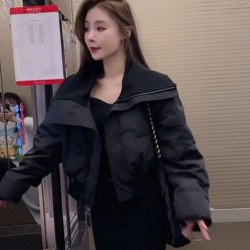 Parka invernali spessi e caldi da donna, alla moda coreana, in maglia, con collo grande, corti, in cotone, stile streetwear, versatili, con cerniera._voghion.com